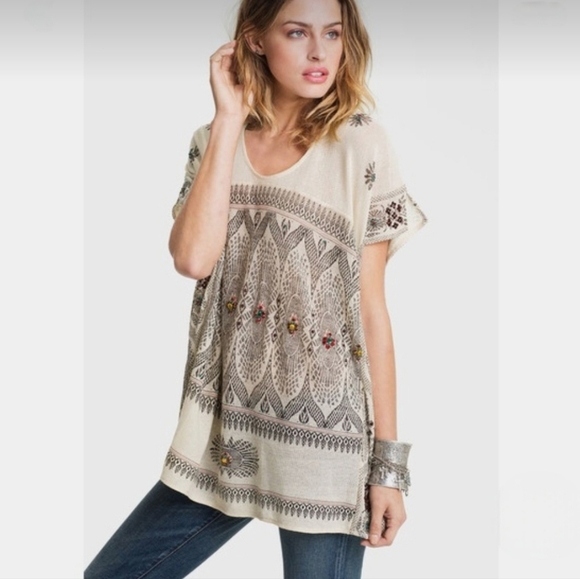 Free People New Romantics Boho Byzantine Dreams Tunic Antique Ivory Size Medium - Picture 1 of 10